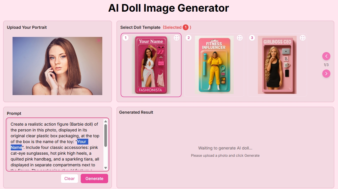 Select Doll Template, Change Prompt